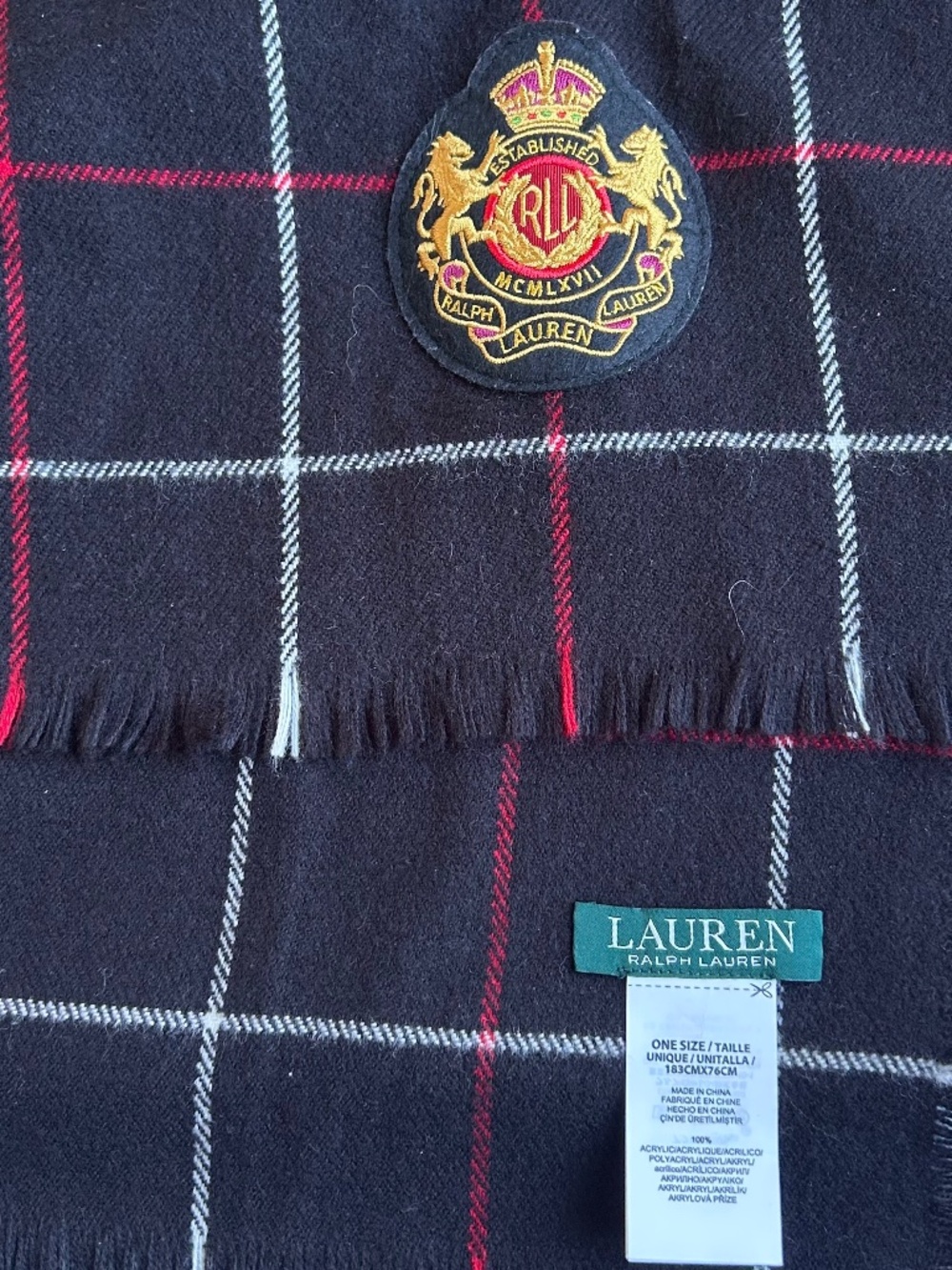 Lauren, Ralph Lauren black checkered extra large women scarf